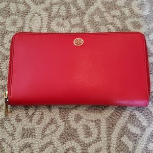 Tory Burch red Continental Saffiano wallet